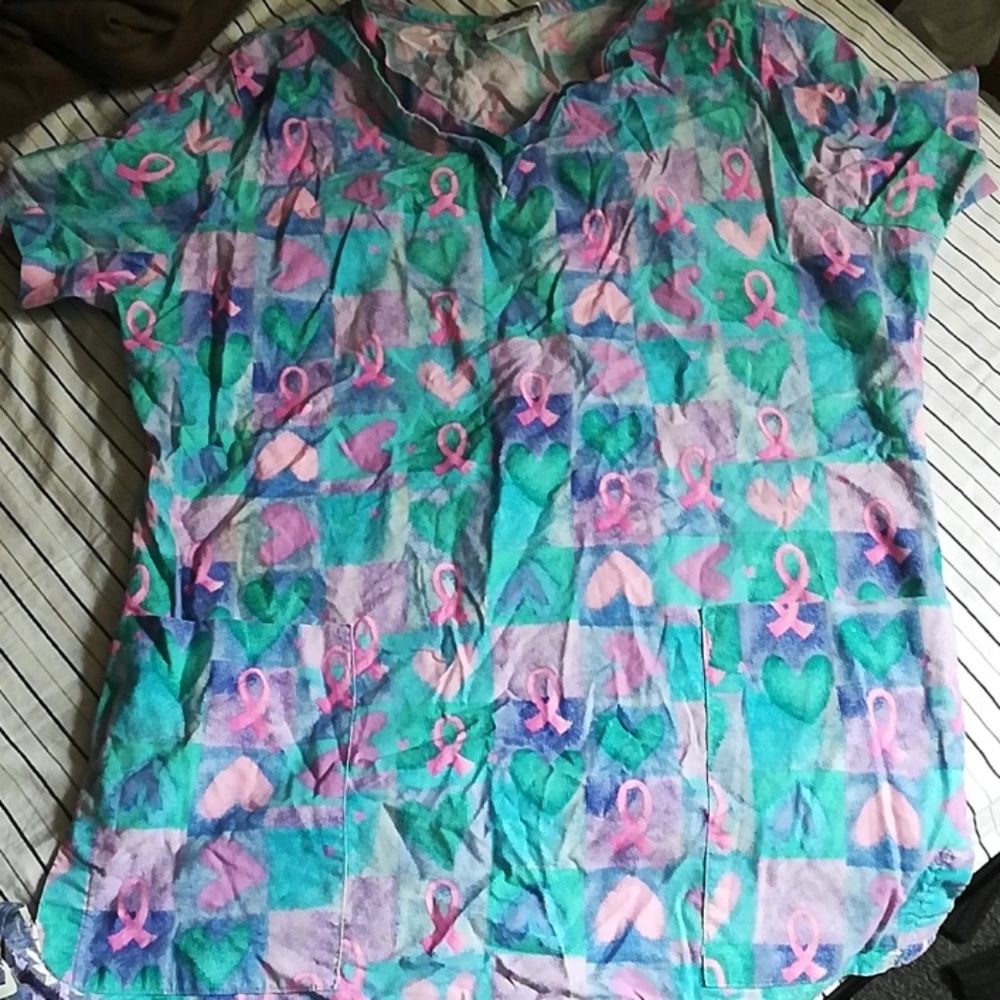 Breast cancer ribbon scrub top